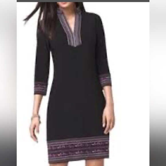 WHBM Black Dress Embroidered Trim Neck Collar Pullover (Size Large) - Picture 1 of 5